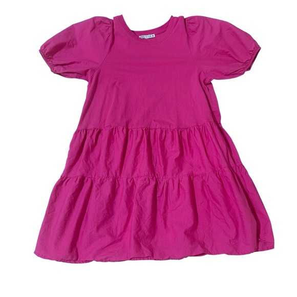 Zara Pink Ruffled Smocked Sundress with Puff Sleeves - Picture 1 of 3